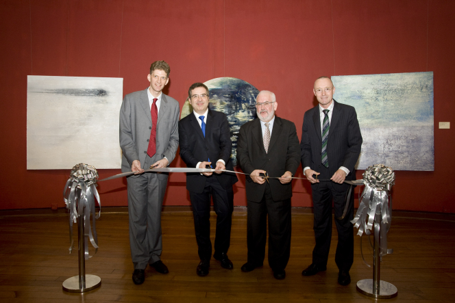 from Left to Right: Dr Florian Knothe, Director of UMAG, HKU, Mr. Alberto Reguera, Spanish Artist, Mr. Juan Manuel López Nadal, Consul General of Spain in Hong Kong and Macau, Professor Ian Holliday, Vice-President and Pro-Vice-Chancellor (Teaching and Learning), HKU