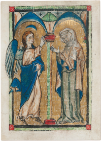 Prayer Book or Psalter Leaf with Full-page Miniature Depicting The Annunciation (from The Life of Christ) Lake Constance or possibly the Upper Rhine, Germany, c.1260 Ink, wash, paint and gold on vellum H. 180 mm; W. 135 mm