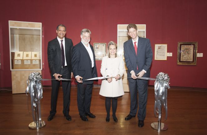 (Left to Right) Dean of the Faculty of Arts of HKU Professor Derek Collins, Collector of the McCarthy Collection Mr Robert McCarthy, Consul for Culture, Education and Science of the Consulate General of France in Hong Kong and Macau Ms Anne Denis-Blanchardon, Director of UMAG Dr Florian Knothe