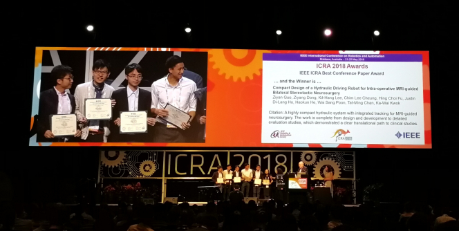 MRI-guided surgical robot project wins the Best Conference Paper Award in ICRA 2018.