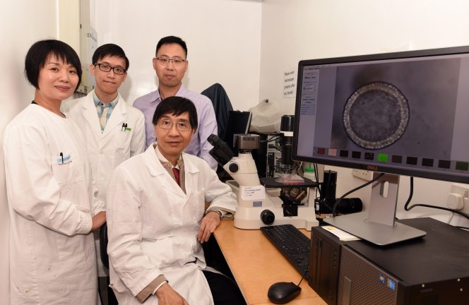 Group photo of Professor Yuen (front), Dr Zhou (left) and the research team members.