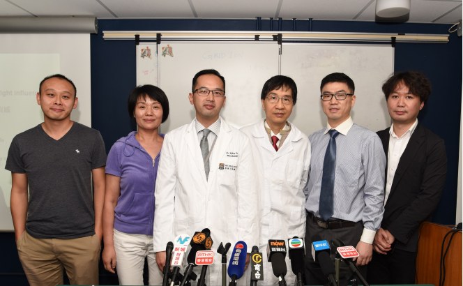 Group photo of the research team, members include Professor Yuen Kwok-yung (third right), Dr Kelvin To Kai-wang (third left) and Dr Zhao Hanjun (second right).