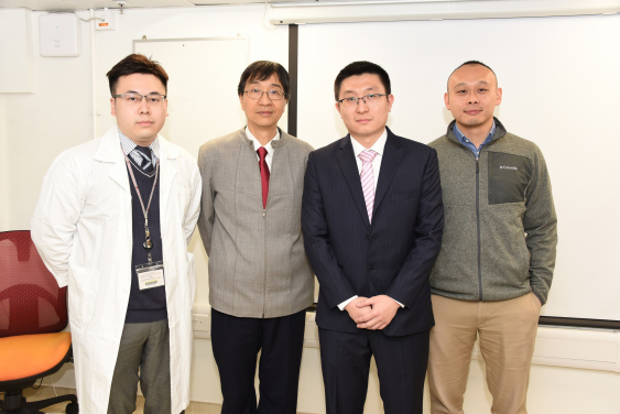 Group photo of the research team (from left) Dr Jasper Chan Fuk-woo, Professor Yuen Kwok-yung, Dr Yuan Shuofeng and Dr Chu Hin.
