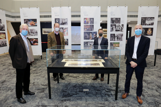 An exhibition on selected photos from the Collection is now running at HKU Libraries until December 23. (From left) Mr Frank Fischbeck, Professors Peter Cunich and John Carroll from the HKU History Department, and HKUL Librarian Mr Peter Sidorko.  
 