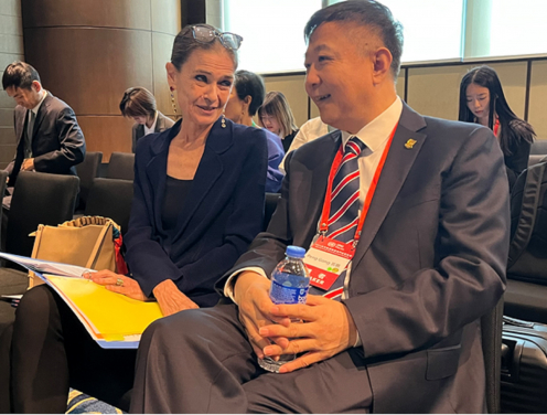 Professor Peng Gong and Ms. Tiziana Bonapace, Director of Information and Communications Technology and Disaster Risk Reduction Division, of the United Nations Economic and Social Commission for Asia and the Pacific (UN ESCAP)
 
