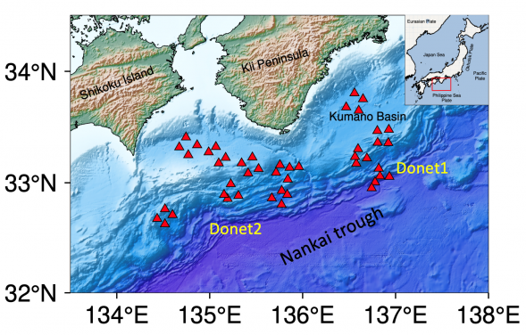 日本東南部南海海槽圖。 該團隊目前正在進行的一個項目是對海底下面的流體進行成像。 圖片來源：高麗娜博士
