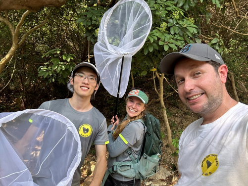 Figure 4: Team leaders of the Danaid Butterfly Research Hong Kong: (from left to right) Yuet Fung Ling, Emily Jones and Timothy Bonebrake. Photo courtesy: Timothy Bonebrake.
 