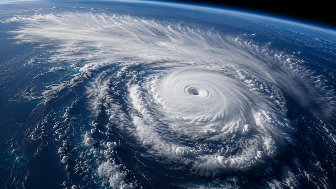 Tropical cyclone rainfall is shaped by storm intensity, atmospheric moisture and how efficiently that moisture is converted into rain. Illustration for conceptual purposes only.